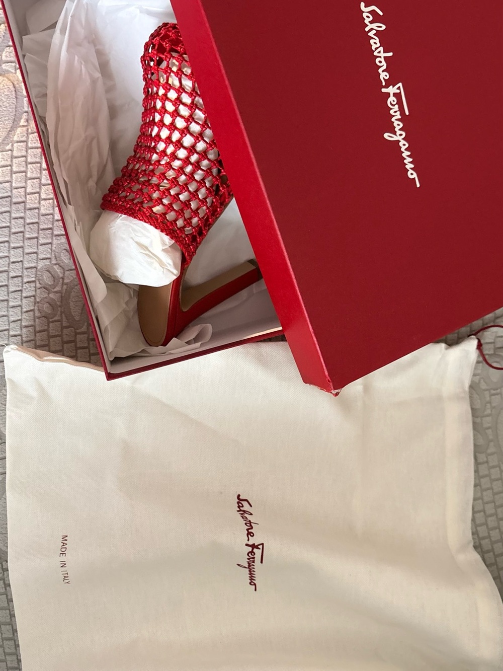 Salvatore Ferragamo Red Woven Leather Mule